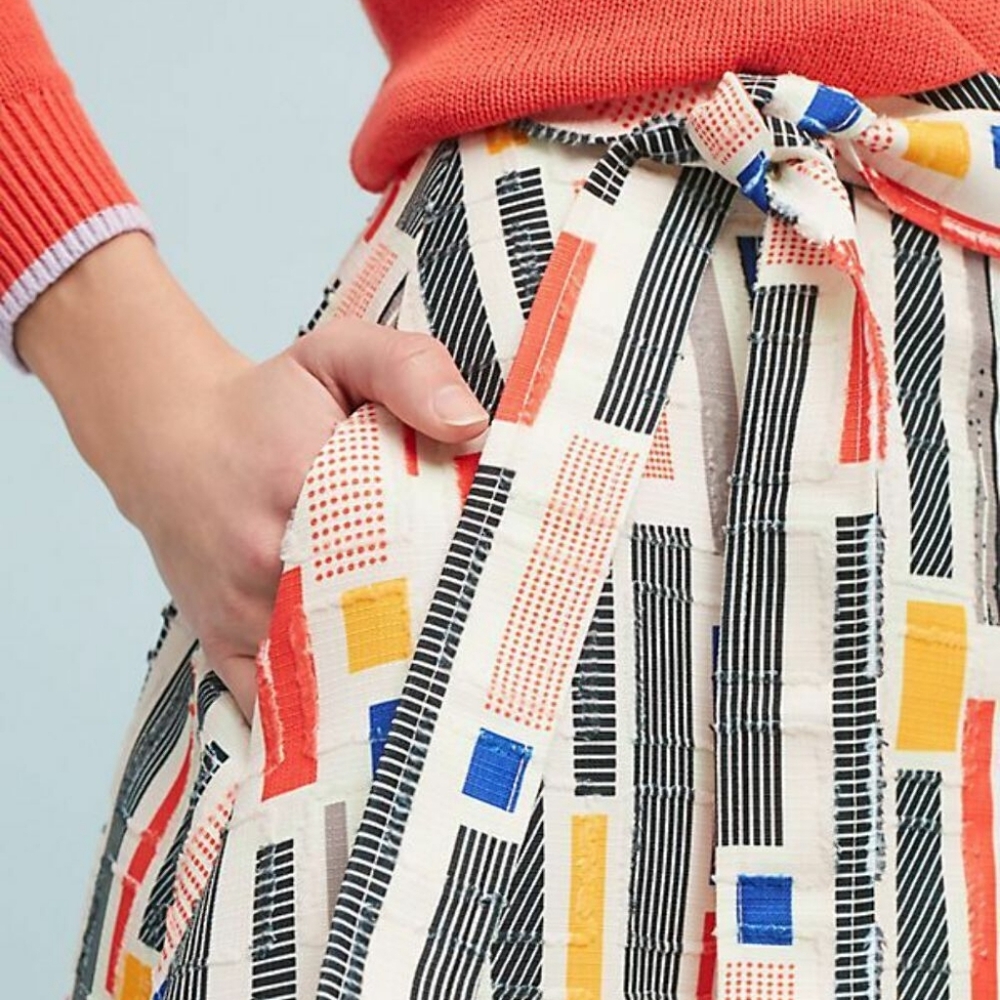 Anthropologie Hutch 50’s Print Button Front A-Line Skirt With Tie Waist Size 10 - Picture 4 of 8